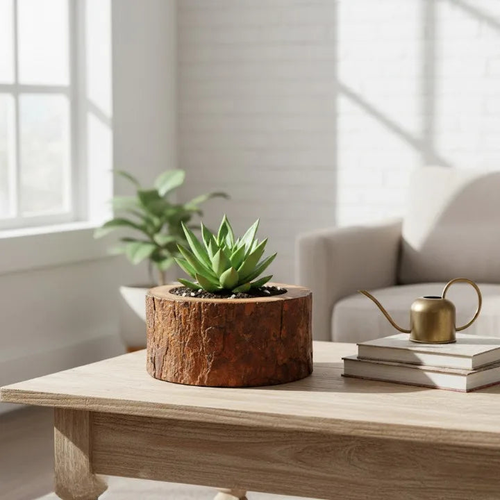 Handcrafted Acacia Wood Planter - top view